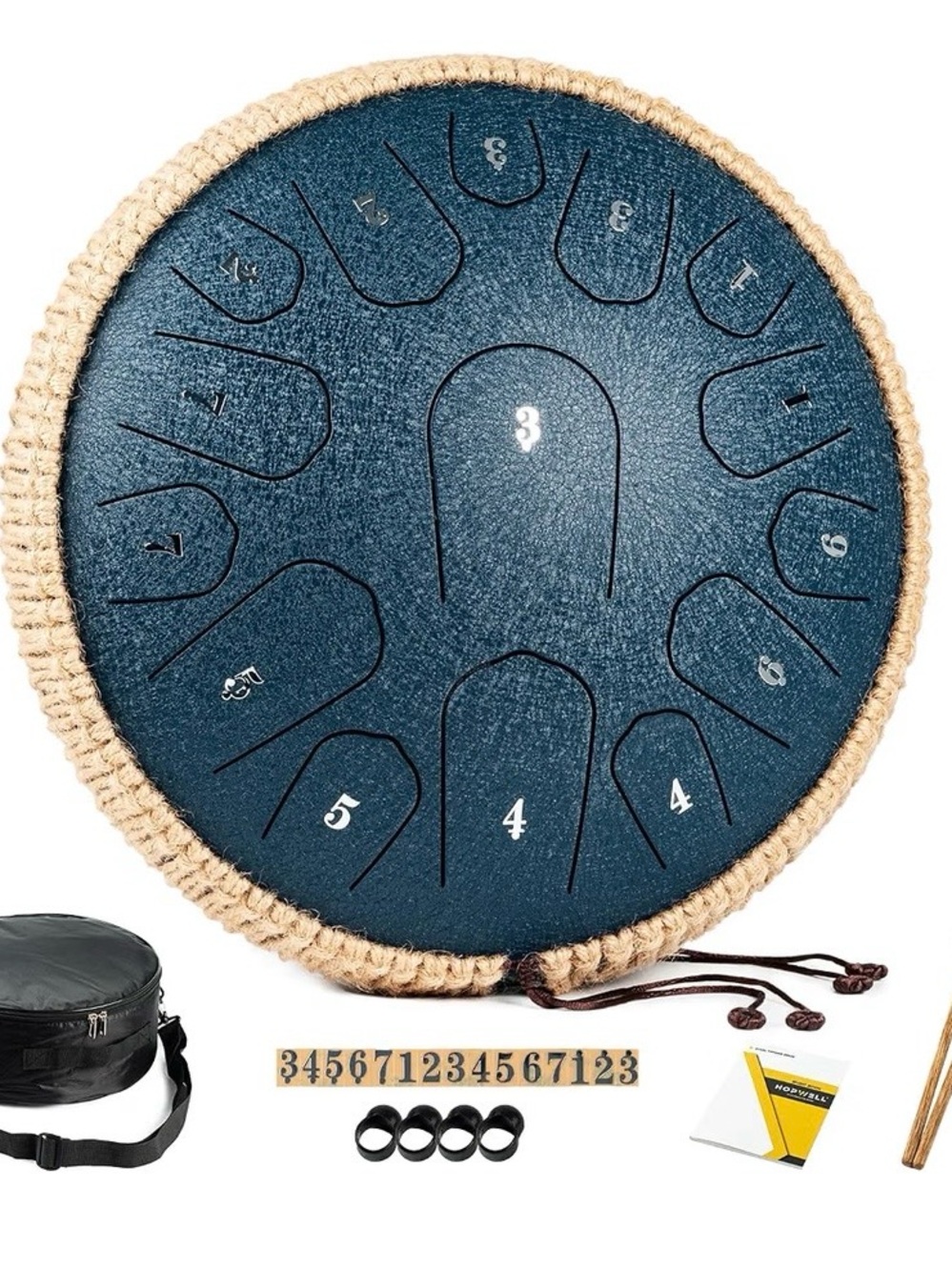Steel Tongue Drum in Deep Blue with Carry Case and Mallets